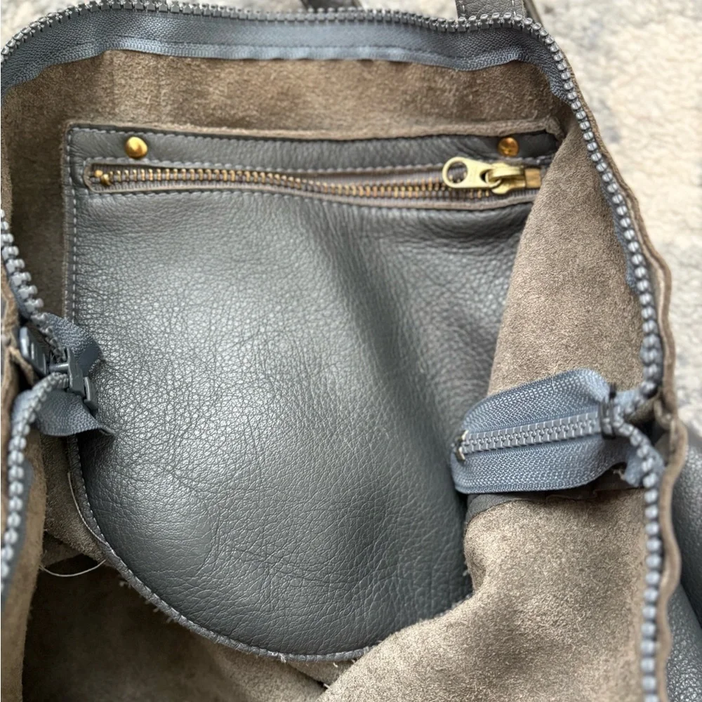 Rare Baggu Distressed Raw Milled Leather Tote, Slate Grey